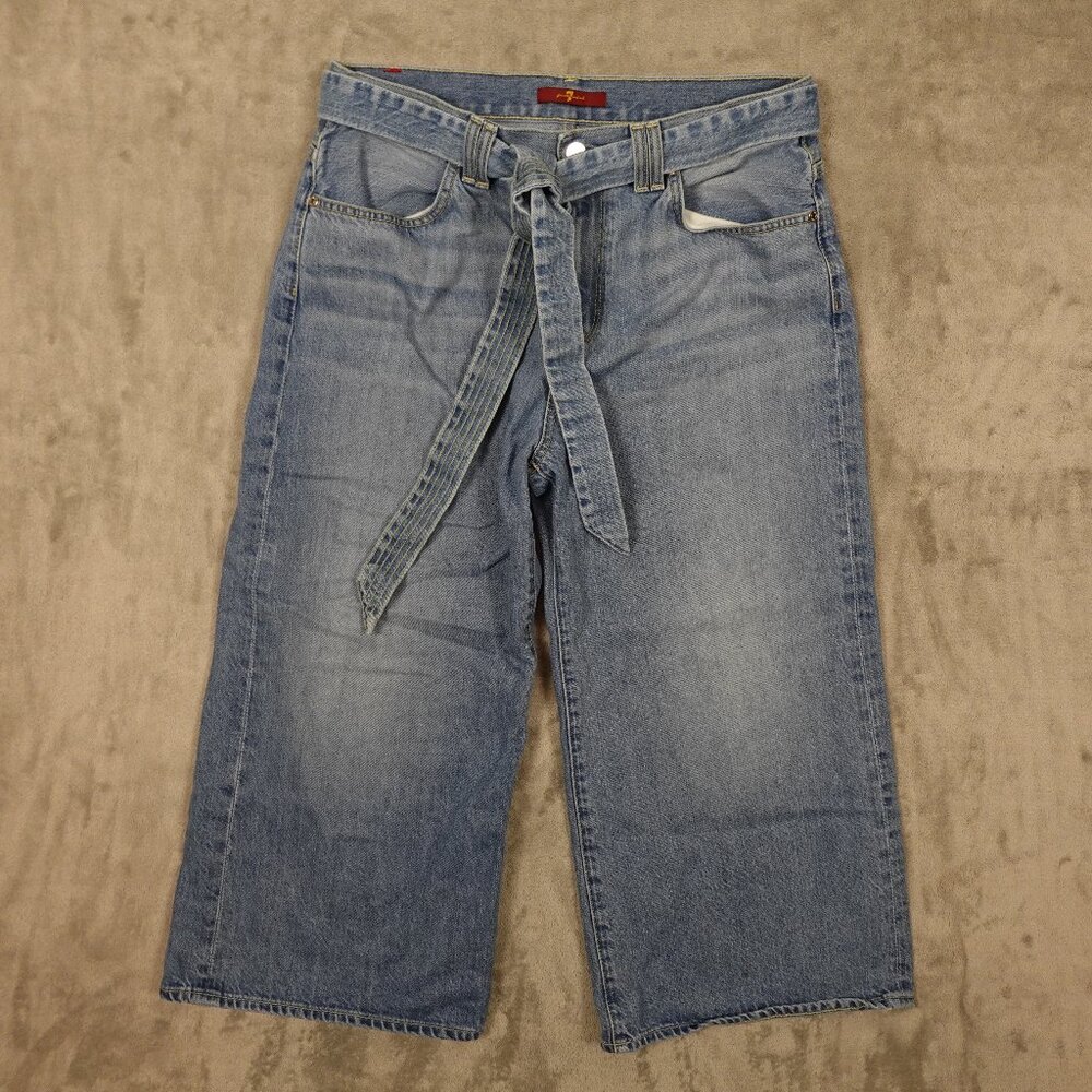 7 for all Mankind jeans cropped wide leg women's 31 blue denim w/ denim tie belt